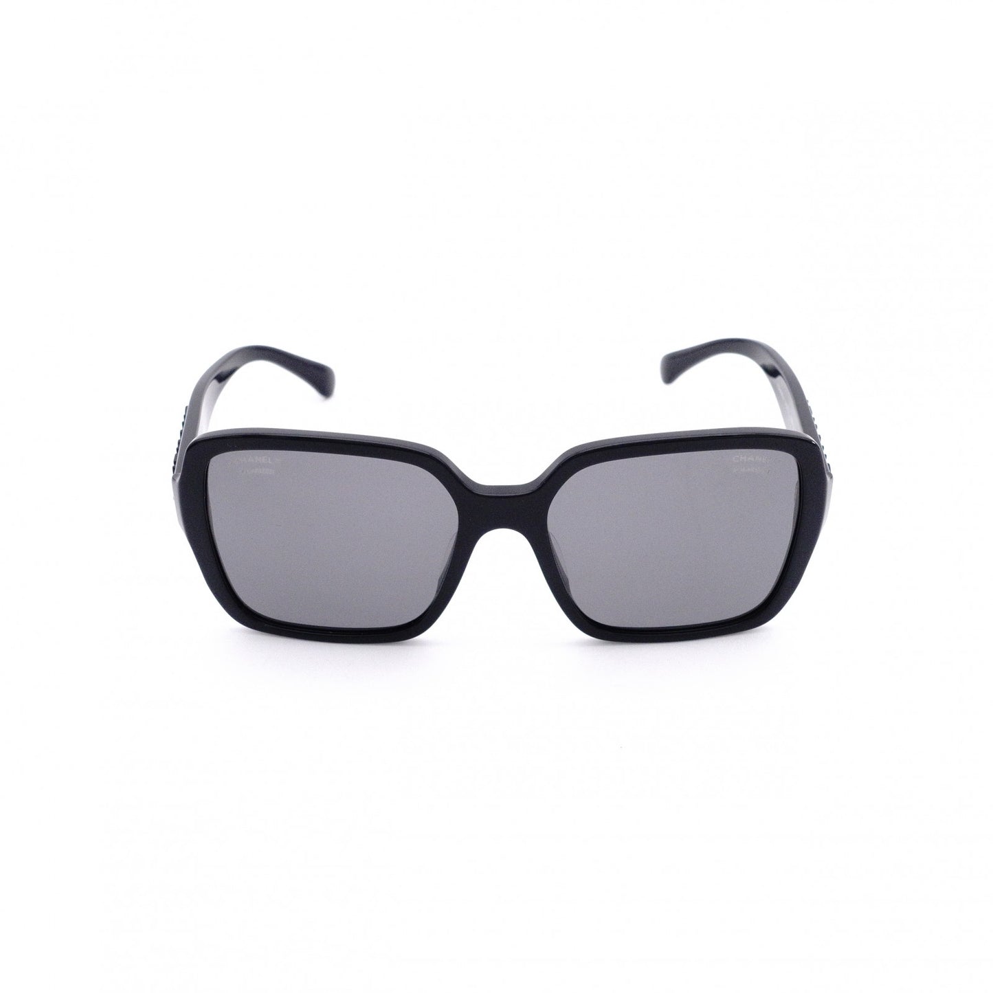 CHANEL Sunglasses, Plastic, Black, with Logo, Comes with Case