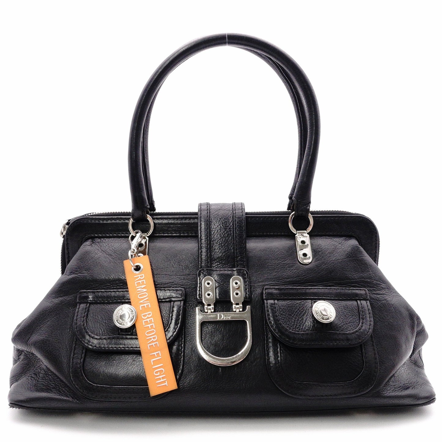 Christian Dior Flightline Shoulder Bag, Leather, Black, Tote, Silver Hardware, CD