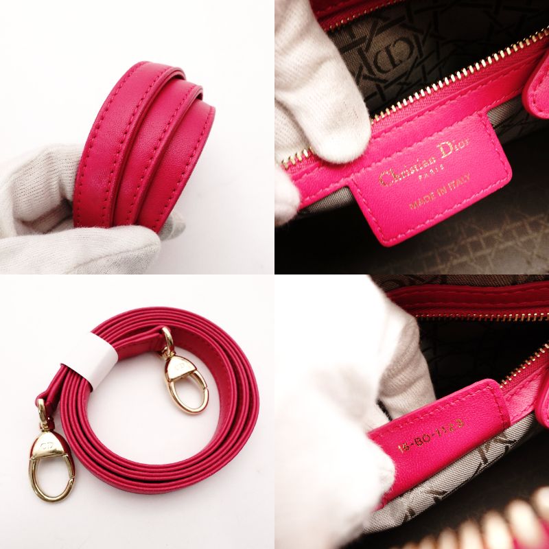 Christian Dior Lady Dior Handbag Pink Leather 2-Way Shoulder Gold Hardware Cannage R801703