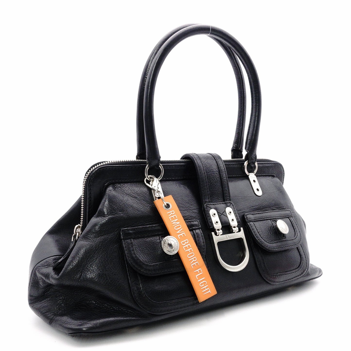 Christian Dior Flightline Shoulder Bag, Leather, Black, Tote, Silver Hardware, CD