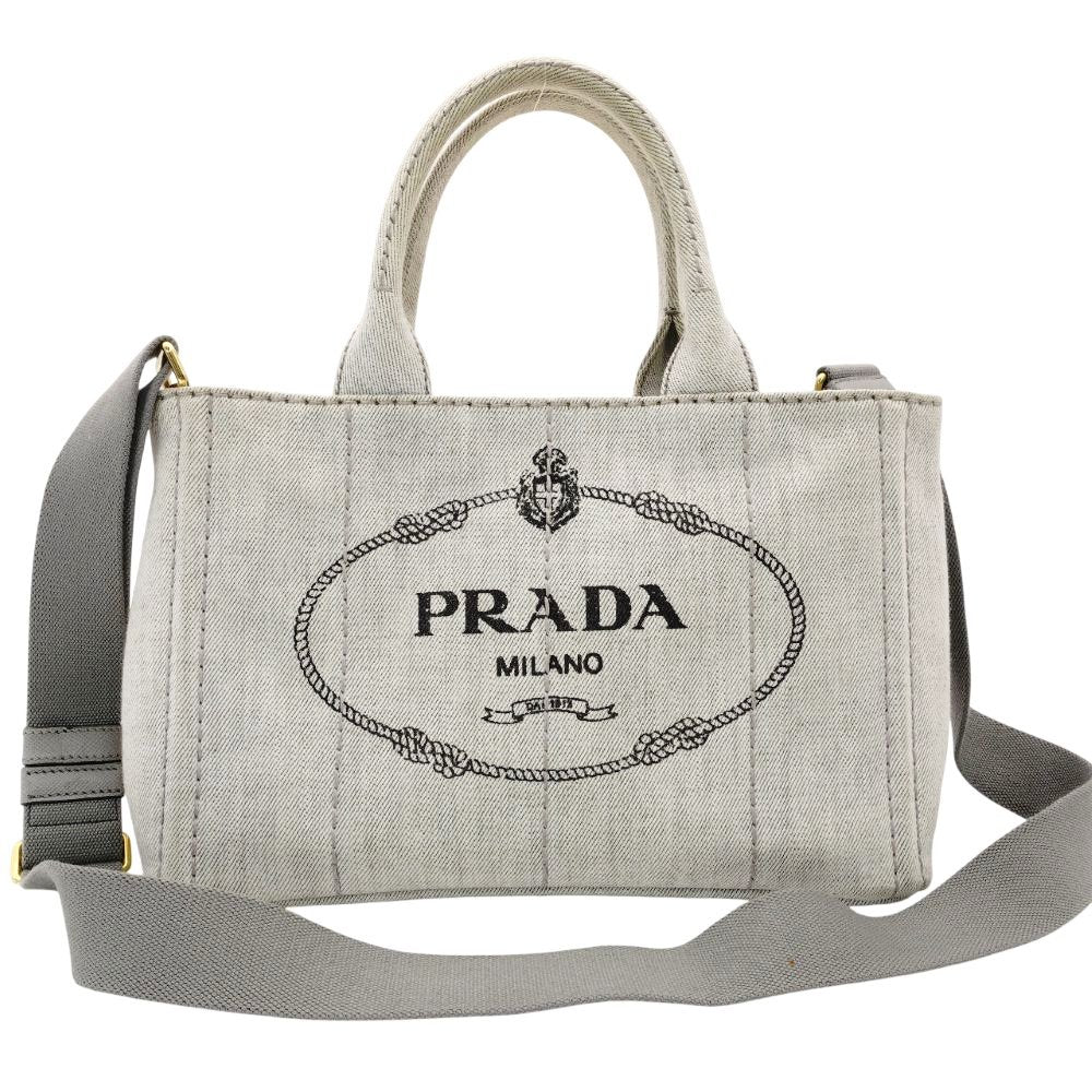PRADA Canapa Small Handbag Gray 2-Way Canvas Shoulder Bag Gold Hardware R8020014