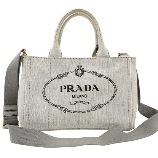 PRADA Canapa Small Handbag Gray 2-Way Canvas Shoulder Bag Gold Hardware R8020014