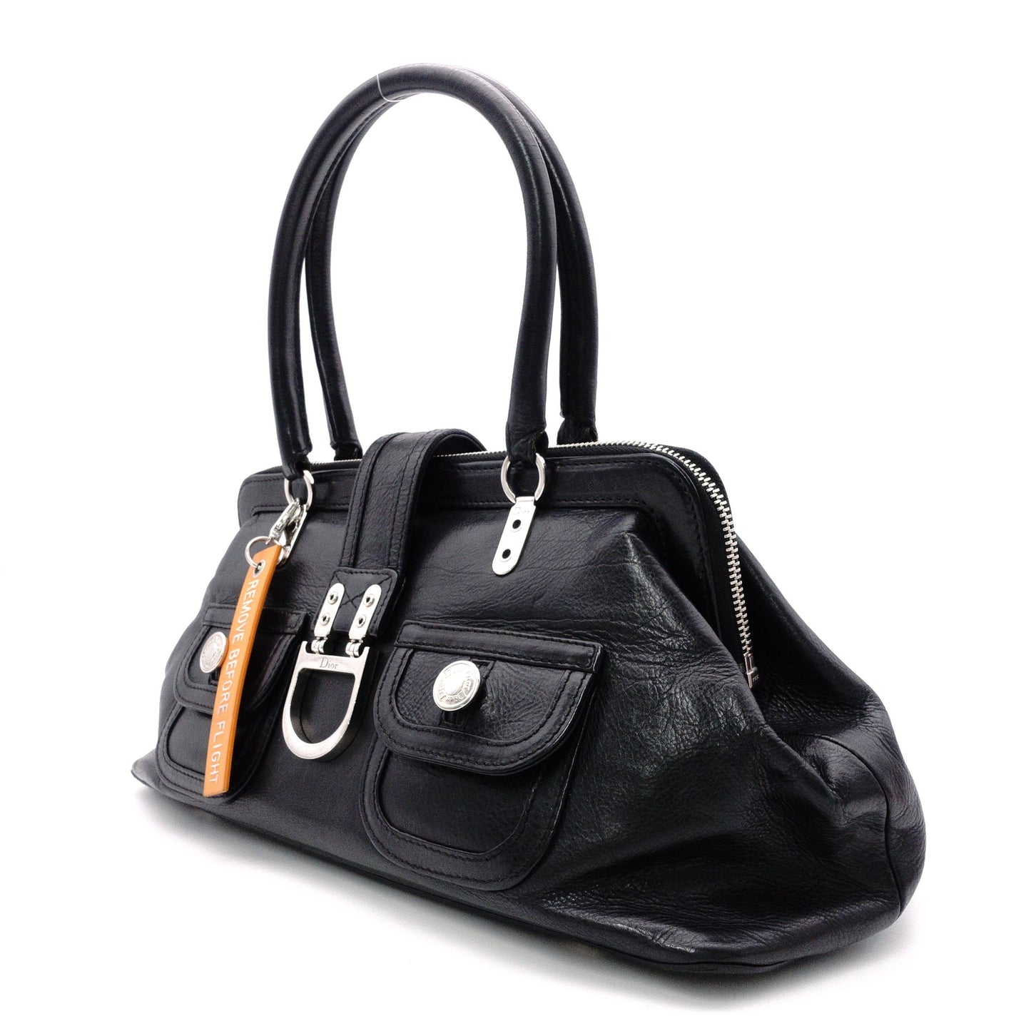Christian Dior Flightline Shoulder Bag, Leather, Black, Tote, Silver Hardware, CD