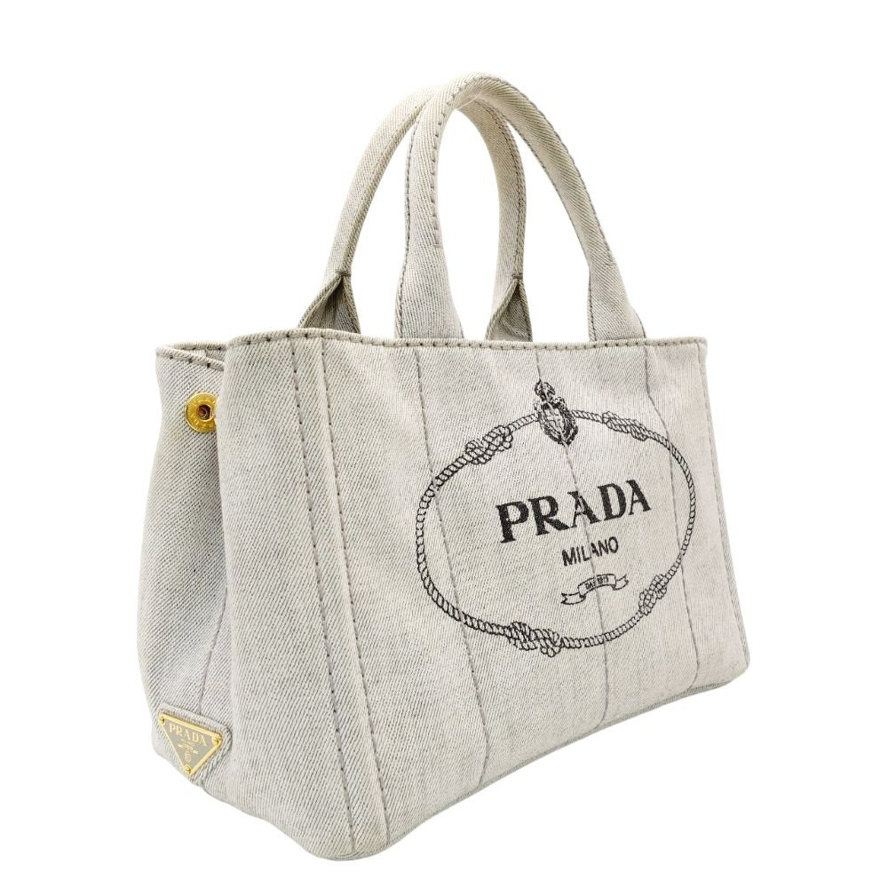 PRADA Canapa Small Handbag Gray 2-Way Canvas Shoulder Bag Gold Hardware R8020014