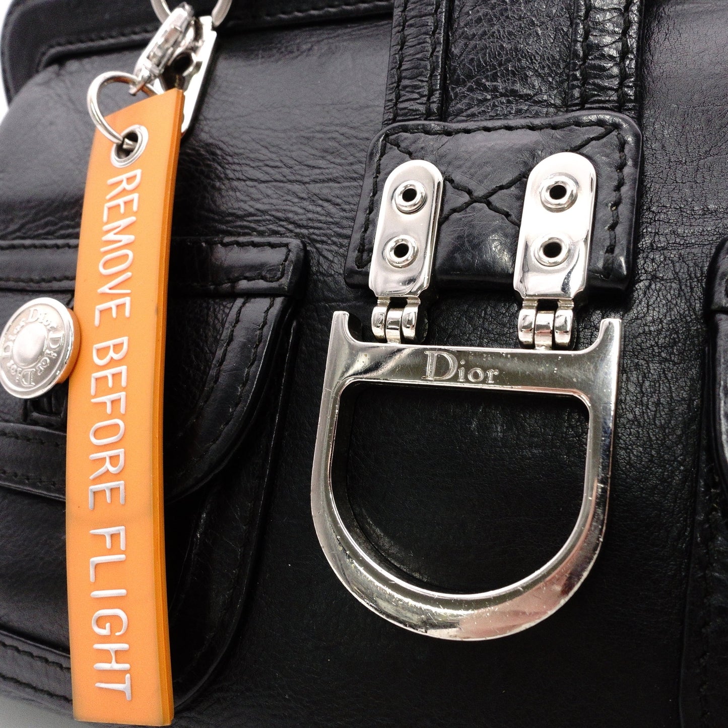 Christian Dior Flightline Shoulder Bag, Leather, Black, Tote, Silver Hardware, CD