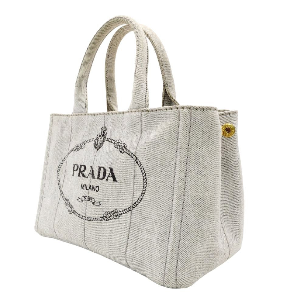 PRADA Canapa Small Handbag Gray 2-Way Canvas Shoulder Bag Gold Hardware R8020014