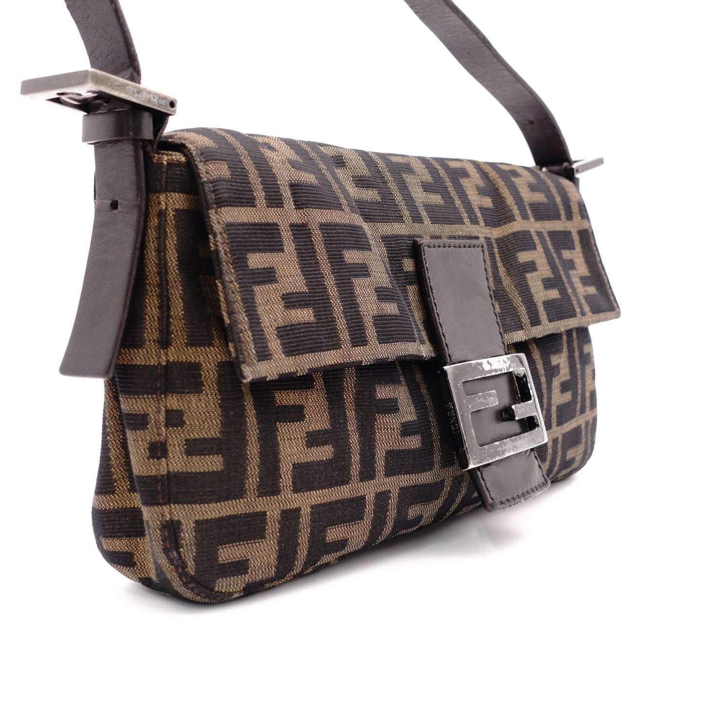 FENDI Mamma Bucket Zucca Shoulder Bag, Canvas, Brown, Logo