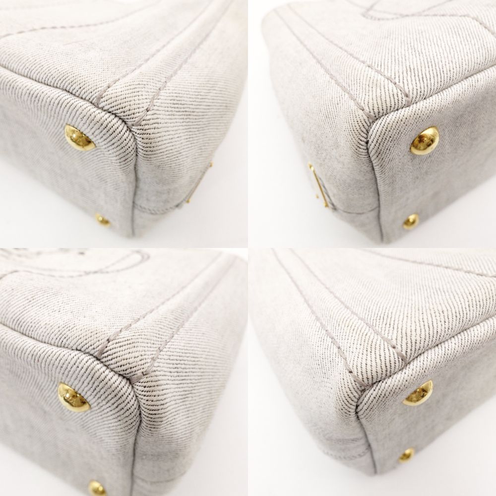 PRADA Canapa Small Handbag Gray 2-Way Canvas Shoulder Bag Gold Hardware R8020014