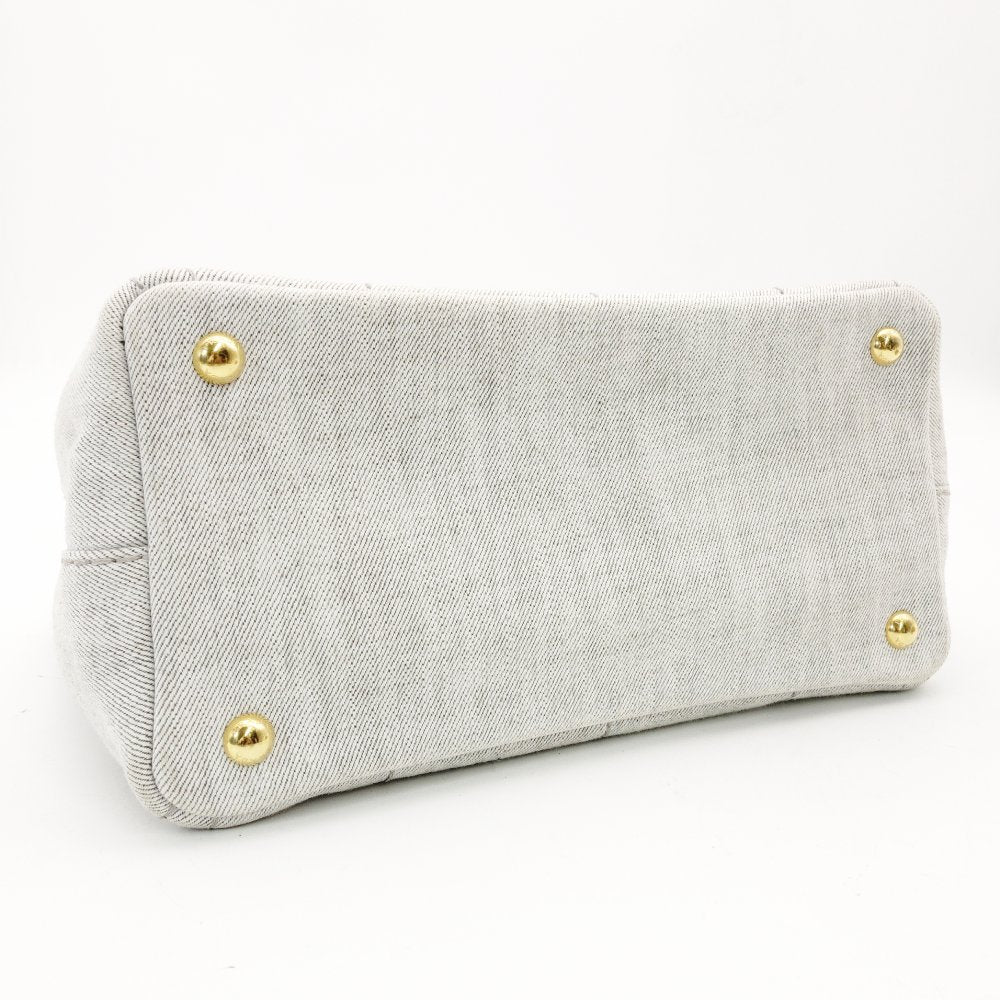 PRADA Canapa Small Handbag Gray 2-Way Canvas Shoulder Bag Gold Hardware R8020014