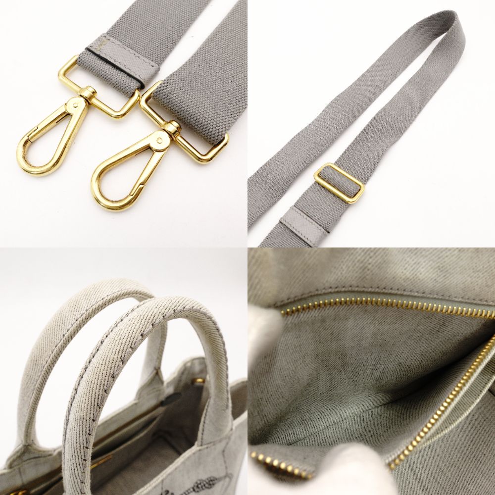 PRADA Canapa Small Handbag Gray 2-Way Canvas Shoulder Bag Gold Hardware R8020014