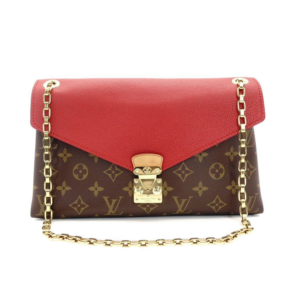 Louis Vuitton LOUIS VUITTON Monogram Parthénon Chain Shoulder Bag Crossbody Red × Brown PVC Leather 7-9-506
