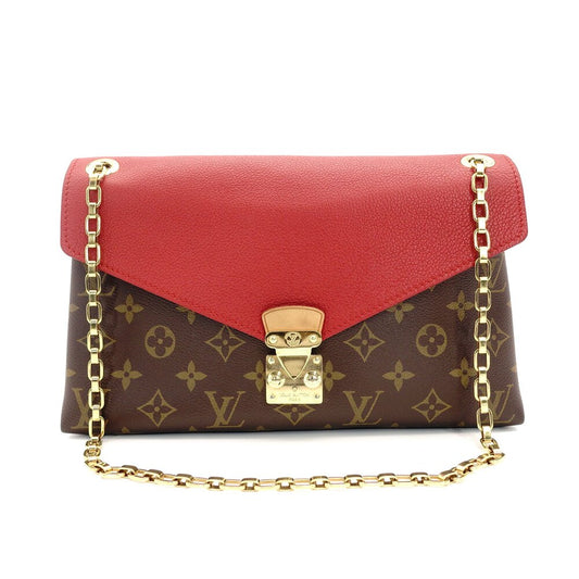 Louis Vuitton LOUIS VUITTON Monogram Parthénon Chain Shoulder Bag Crossbody Red × Brown PVC Leather 7-9-506