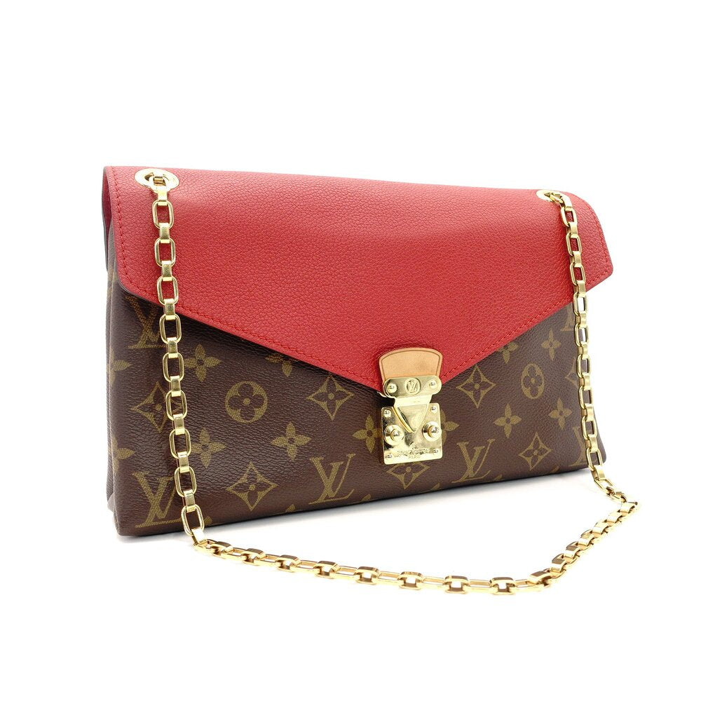 Louis Vuitton LOUIS VUITTON Monogram Parthénon Chain Shoulder Bag Crossbody Red × Brown PVC Leather 7-9-506