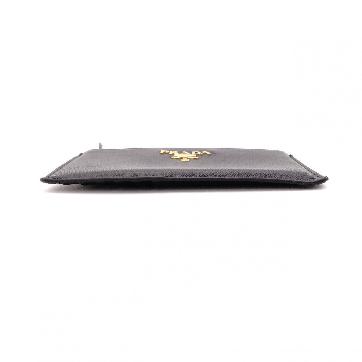 PRADA Fragment Coin Purse, Saffiano Leather, Black with Gold Hardware