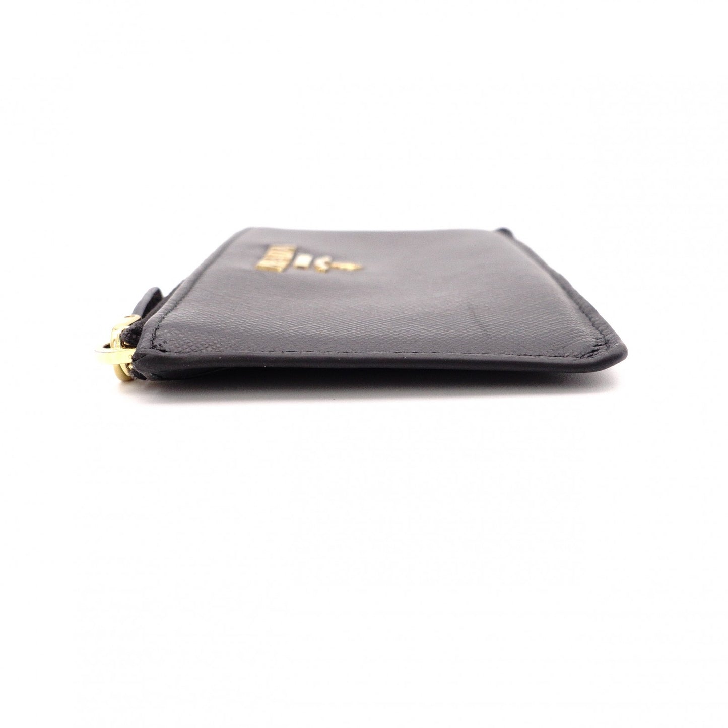 PRADA Fragment Coin Purse, Saffiano Leather, Black with Gold Hardware