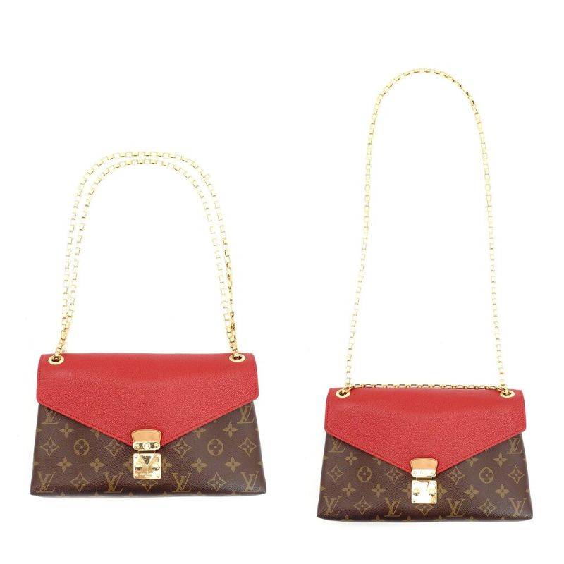 Louis Vuitton LOUIS VUITTON Monogram Parthénon Chain Shoulder Bag Crossbody Red × Brown PVC Leather 7-9-506