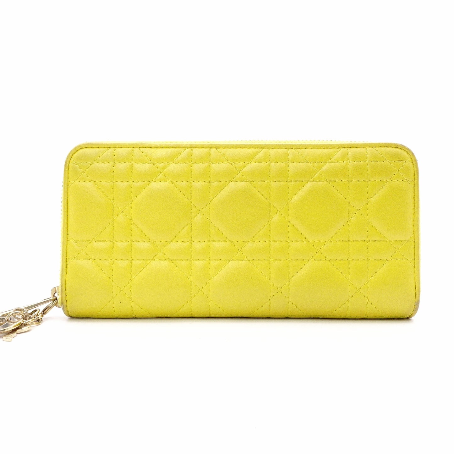 Christian Dior Voyageur Wallet, Lady Dior Long Wallet, Leather, Yellow Gold Hardware