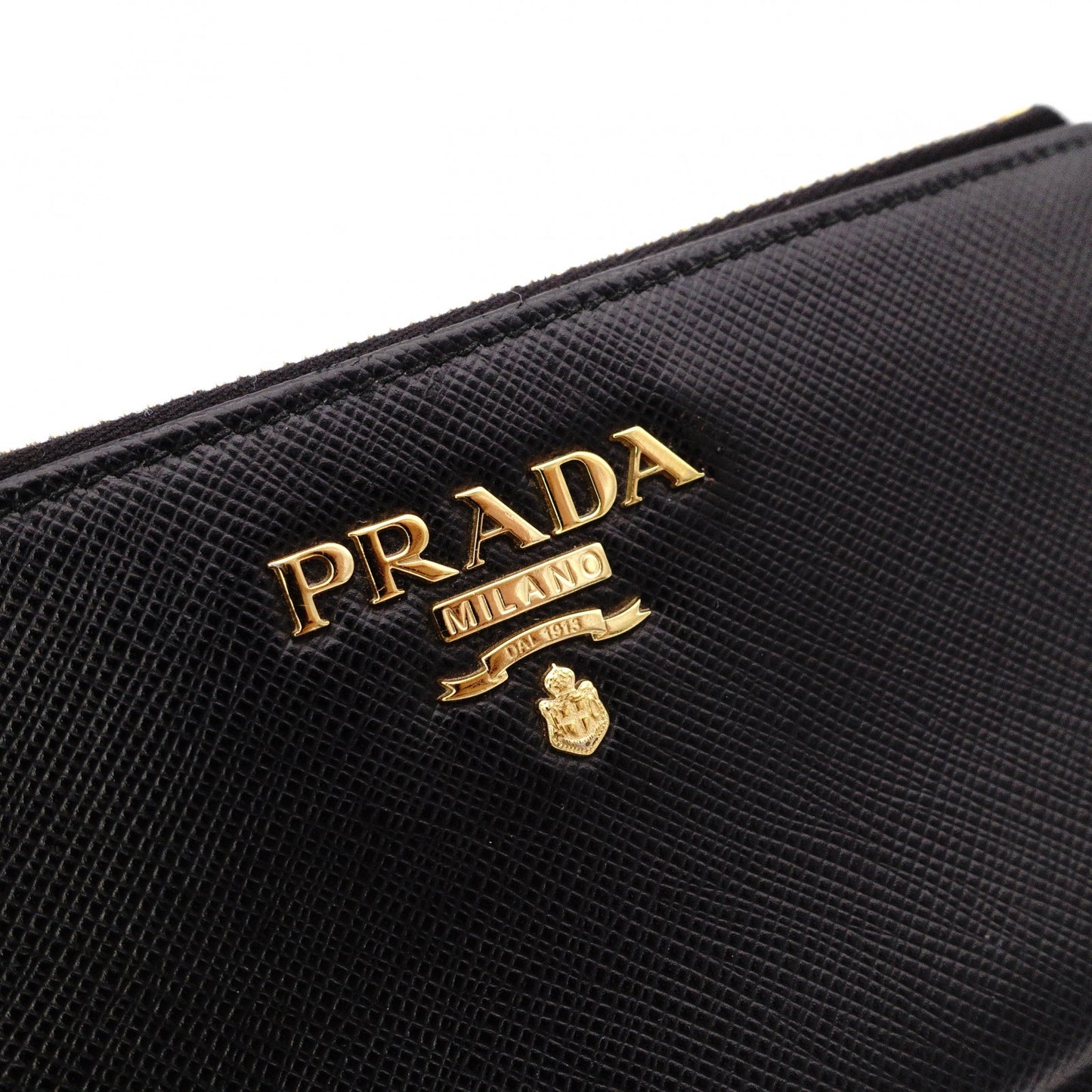 PRADA Fragment Coin Purse, Saffiano Leather, Black with Gold Hardware