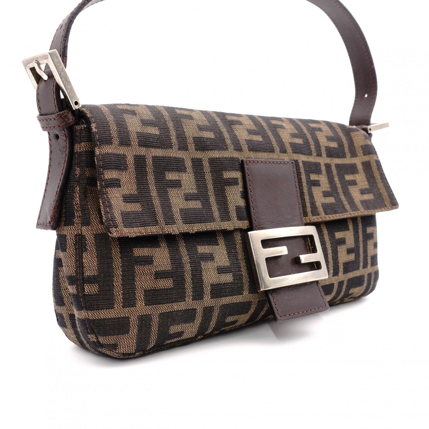 FENDI Mamma Bucket Zucca Shoulder Bag, Canvas and Leather, Brown