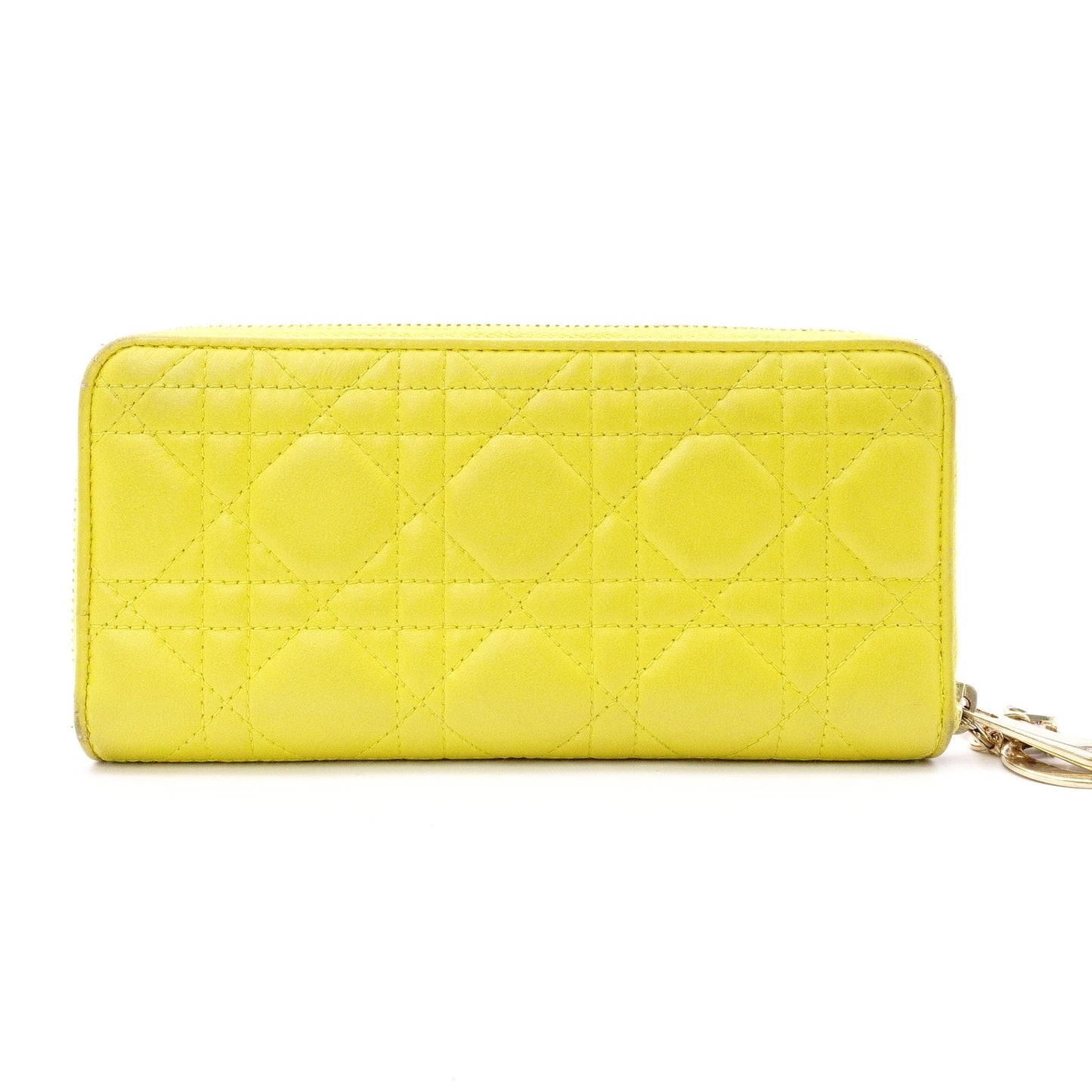 Christian Dior Voyageur Wallet, Lady Dior Long Wallet, Leather, Yellow Gold Hardware