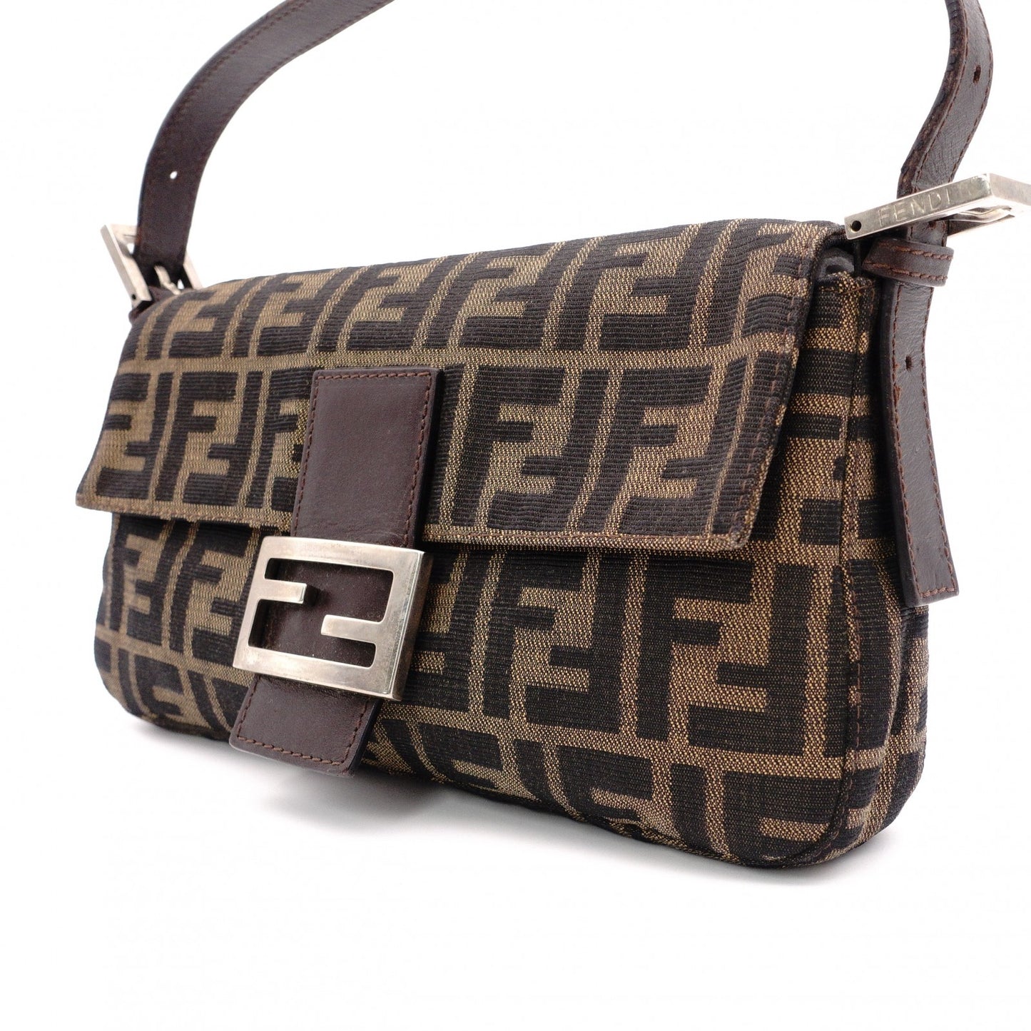 FENDI Mamma Bucket Zucca Shoulder Bag, Canvas and Leather, Brown