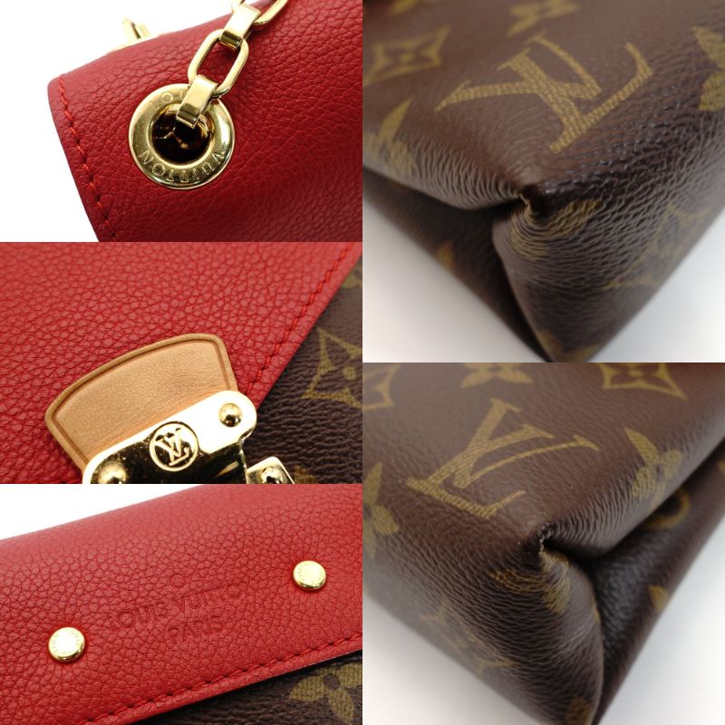 Louis Vuitton LOUIS VUITTON Monogram Parthénon Chain Shoulder Bag Crossbody Red × Brown PVC Leather 7-9-506