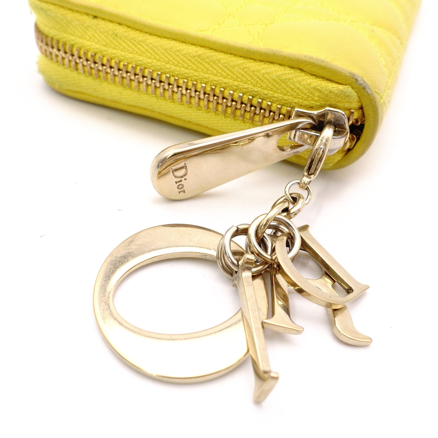 Christian Dior Voyageur Wallet, Lady Dior Long Wallet, Leather, Yellow Gold Hardware