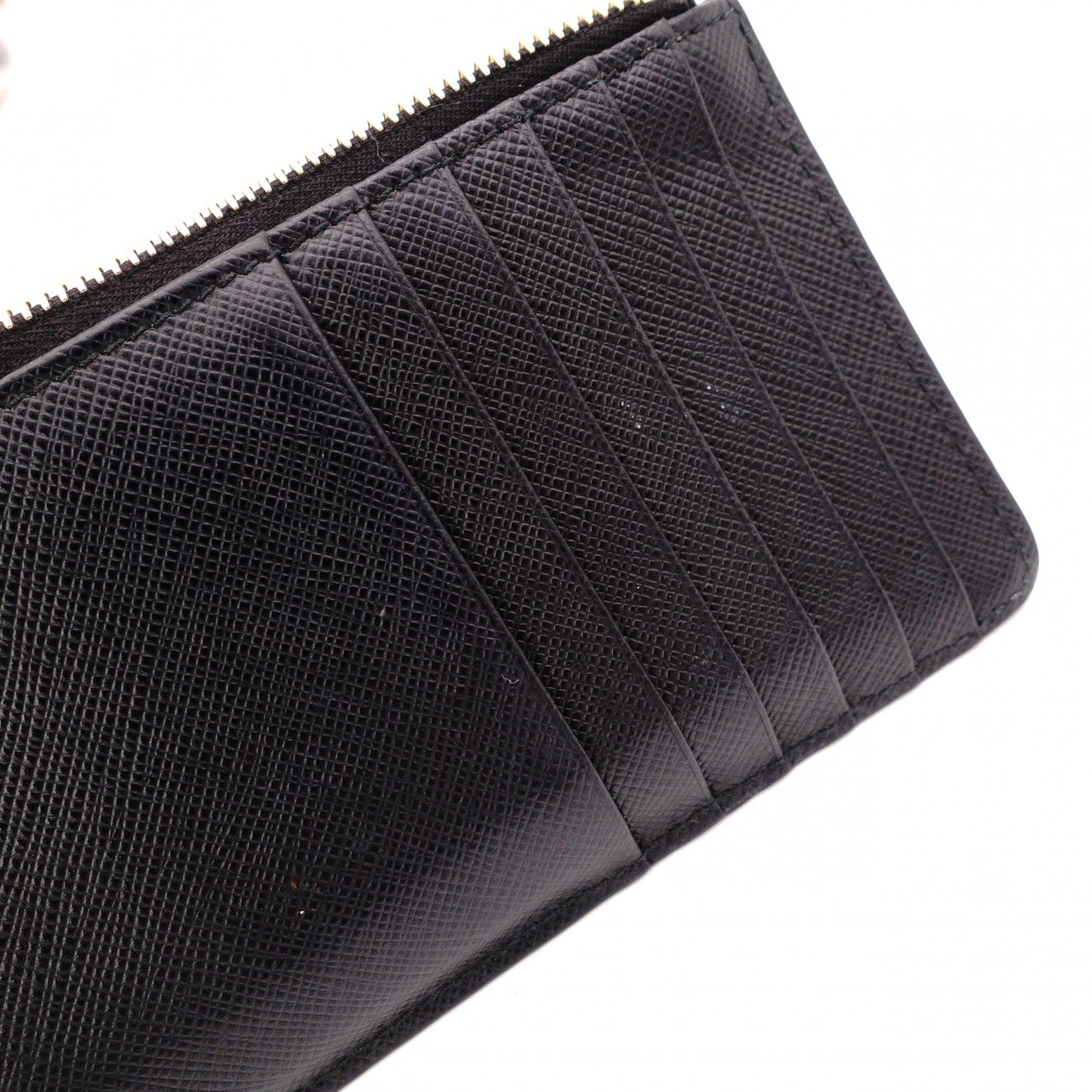 PRADA Fragment Coin Purse, Saffiano Leather, Black with Gold Hardware
