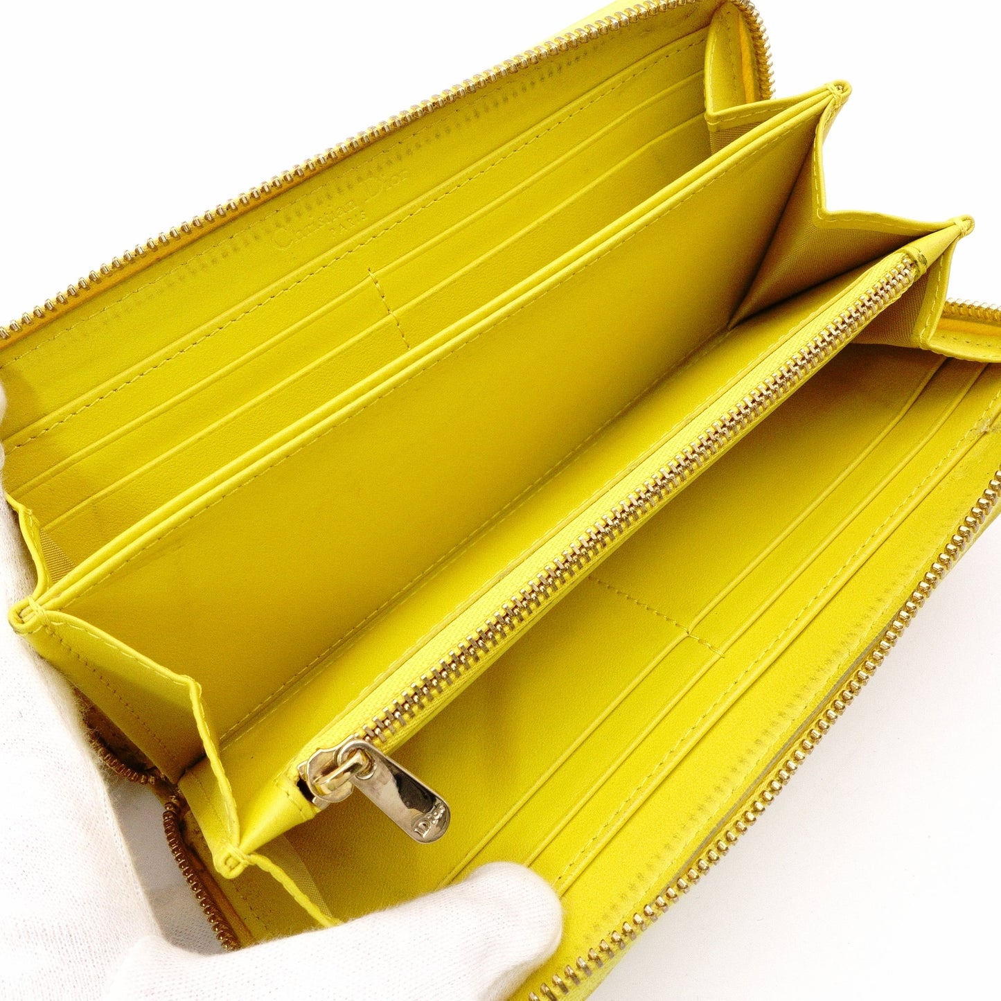 Christian Dior Voyageur Wallet, Lady Dior Long Wallet, Leather, Yellow Gold Hardware