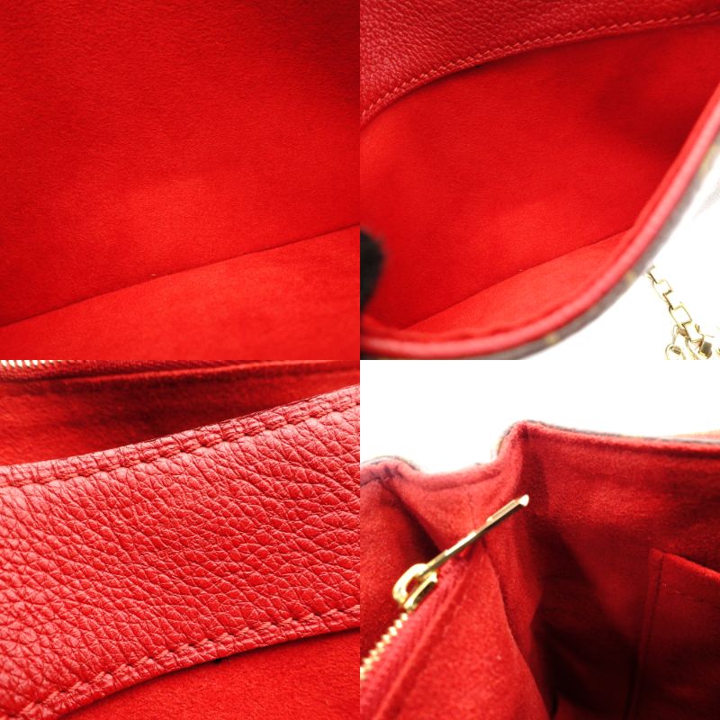 Louis Vuitton LOUIS VUITTON Monogram Parthénon Chain Shoulder Bag Crossbody Red × Brown PVC Leather 7-9-506