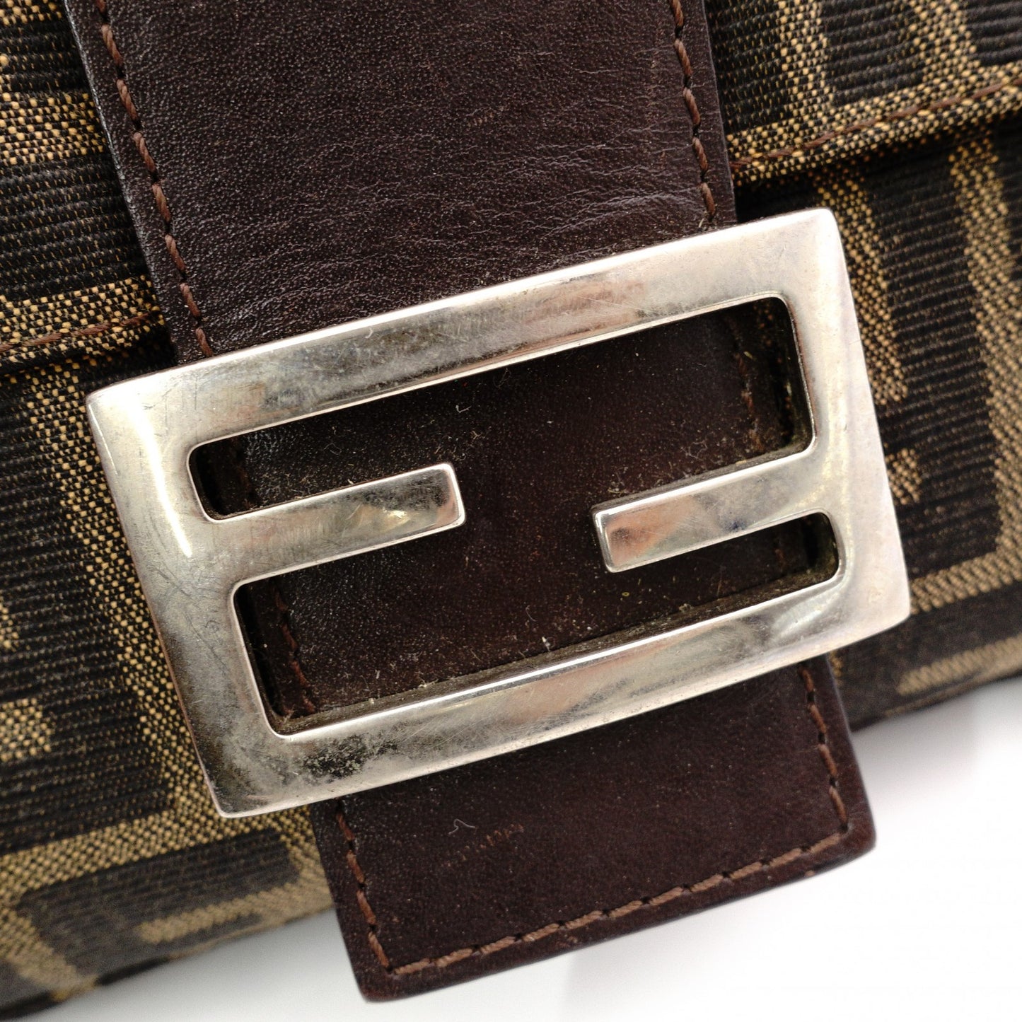 FENDI Mamma Bucket Zucca Shoulder Bag, Canvas and Leather, Brown