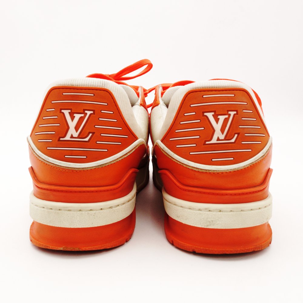 LOUIS VUITTON Trainer Line Sneakers Orange x White Leather Size 7.5 Approx. 10.6" R801478