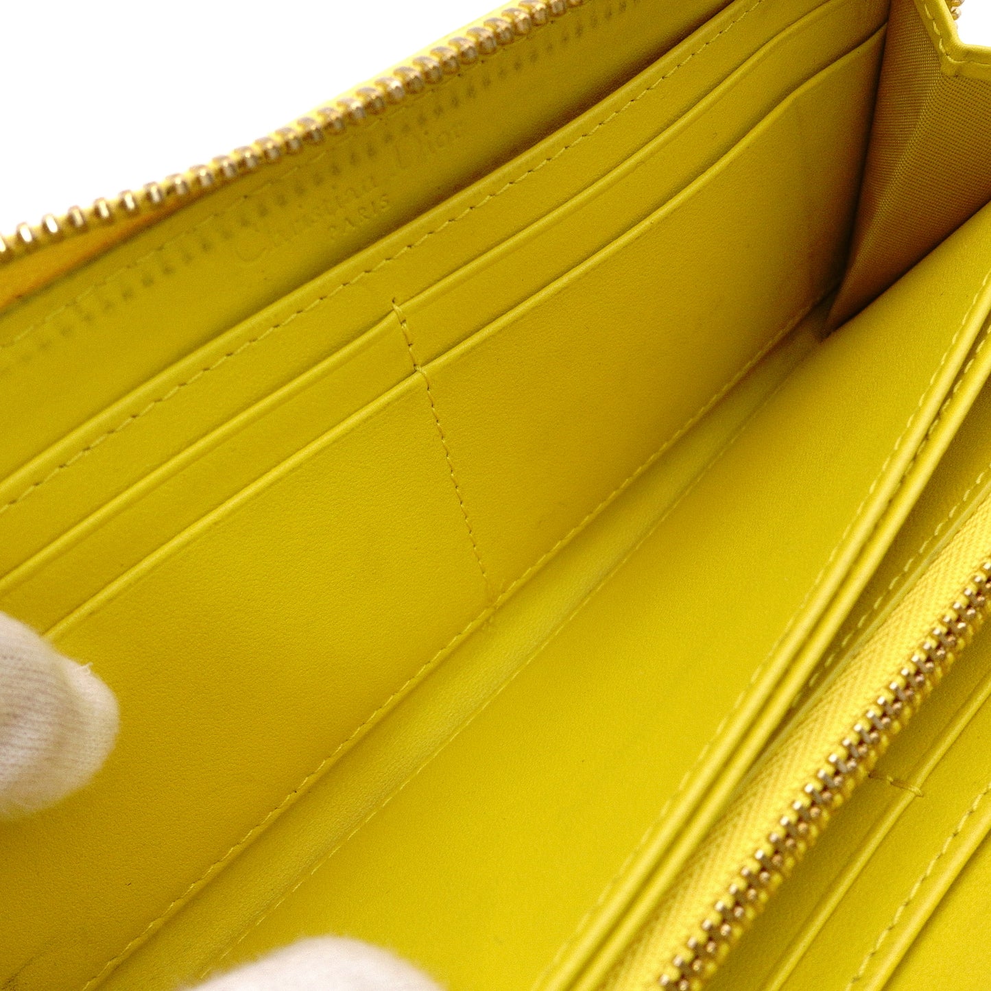 Christian Dior Voyageur Wallet, Lady Dior Long Wallet, Leather, Yellow Gold Hardware