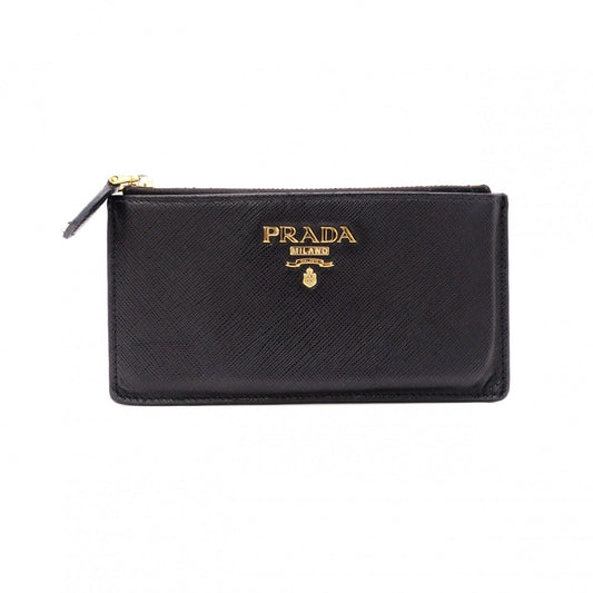 PRADA Fragment Coin Purse, Saffiano Leather, Black with Gold Hardware