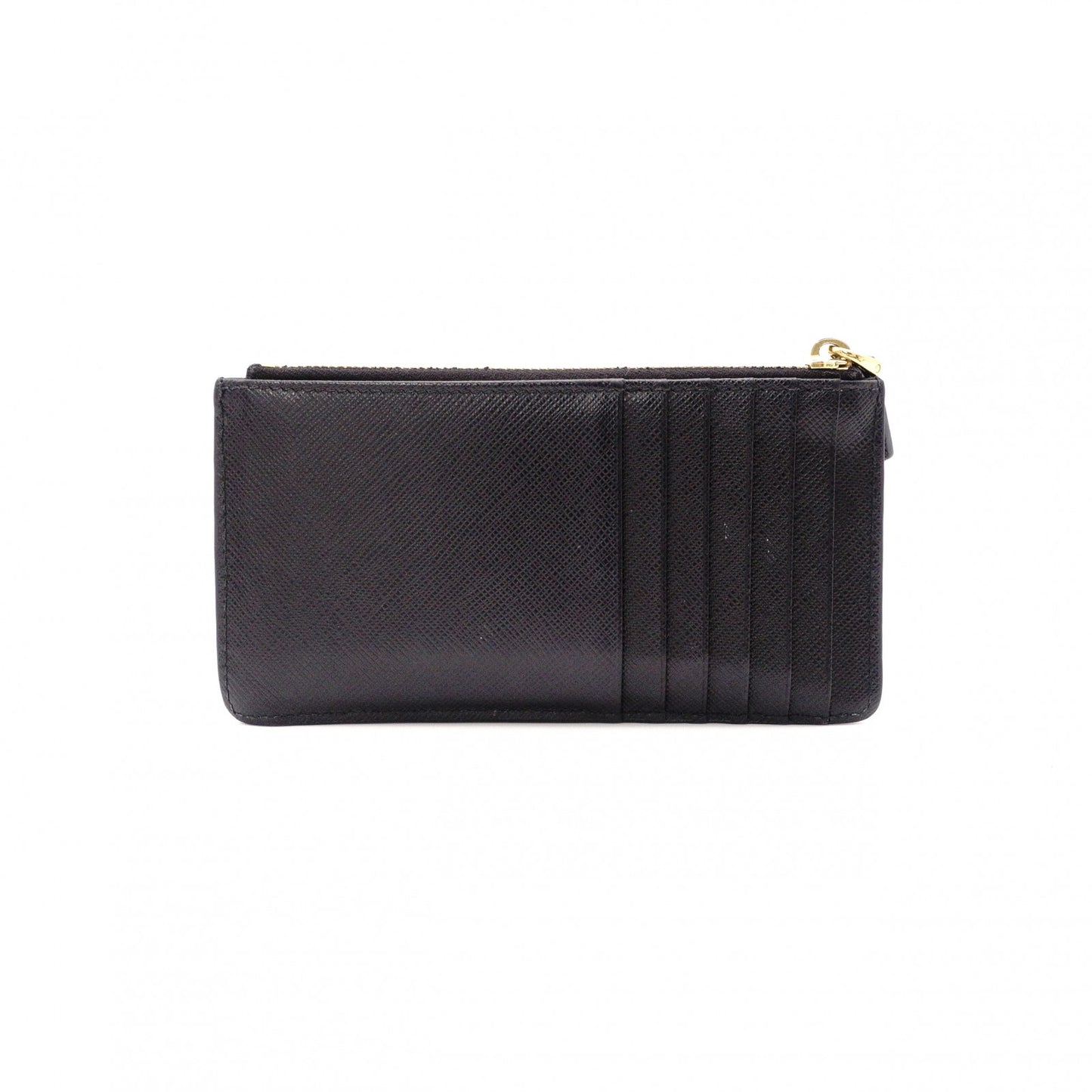 PRADA Fragment Coin Purse, Saffiano Leather, Black with Gold Hardware