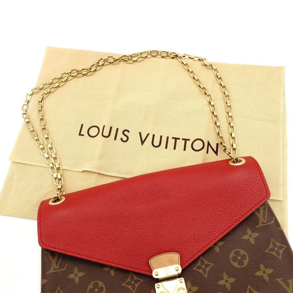 Louis Vuitton LOUIS VUITTON Monogram Parthénon Chain Shoulder Bag Crossbody Red × Brown PVC Leather 7-9-506