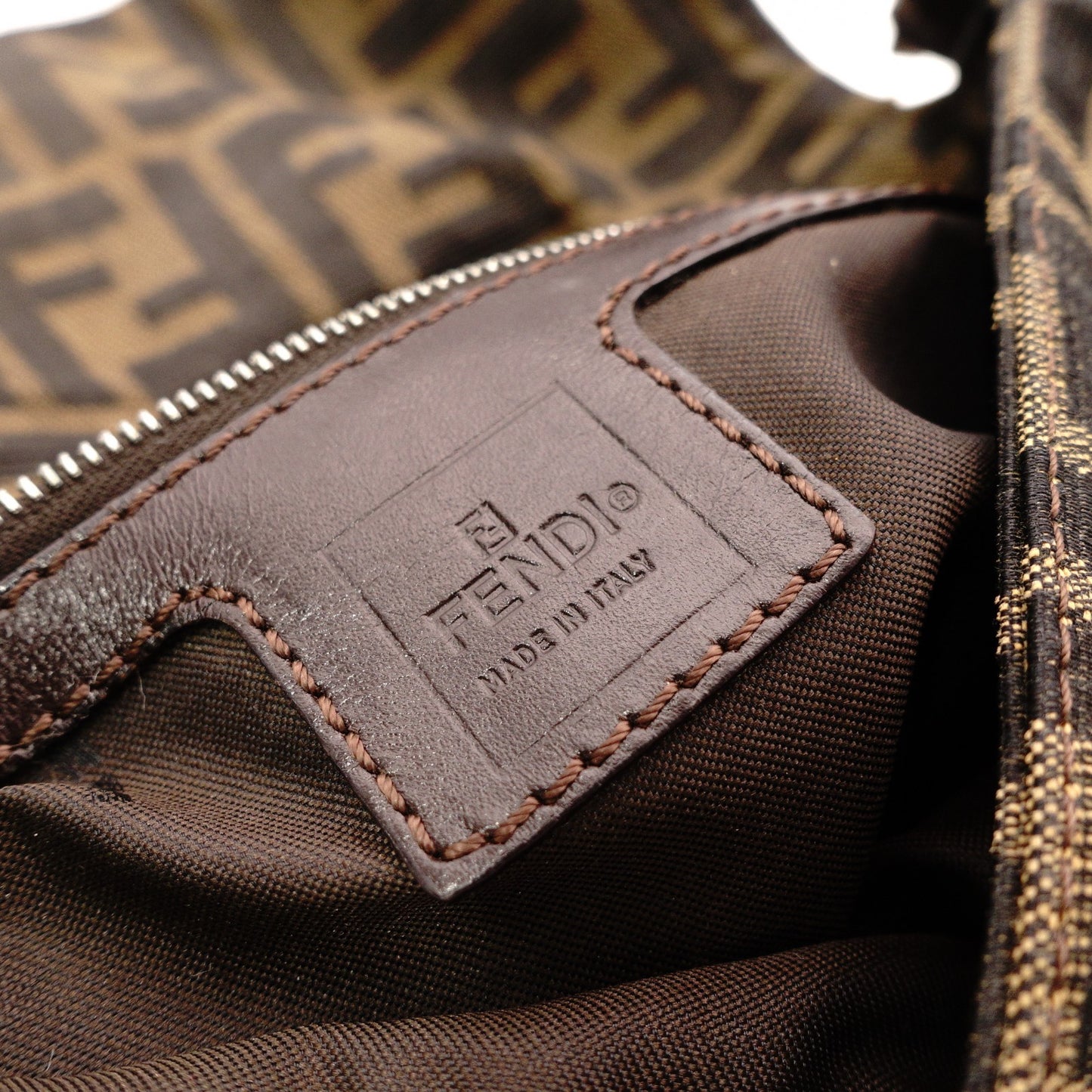 FENDI Mamma Bucket Zucca Shoulder Bag, Canvas and Leather, Brown
