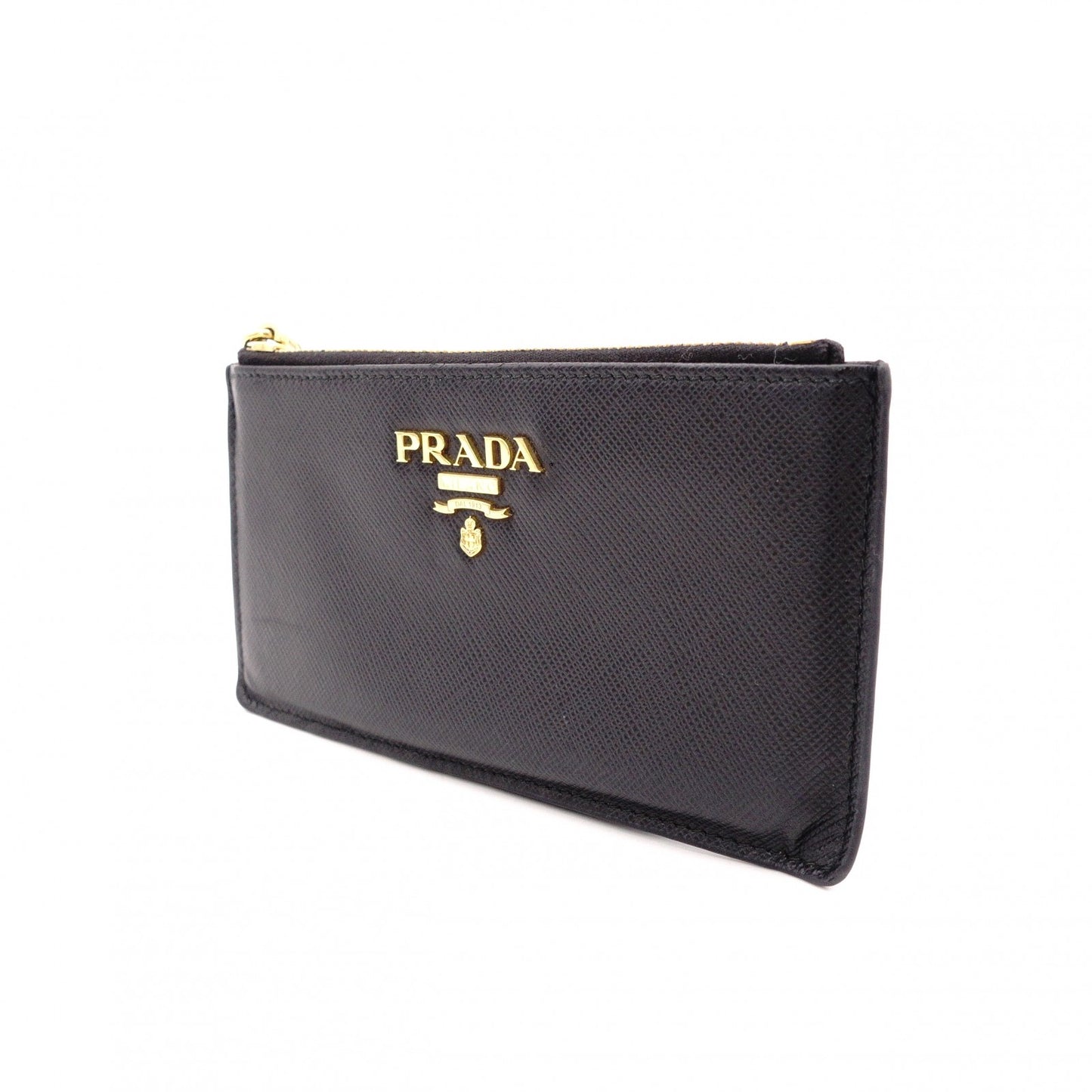 PRADA Fragment Coin Purse, Saffiano Leather, Black with Gold Hardware