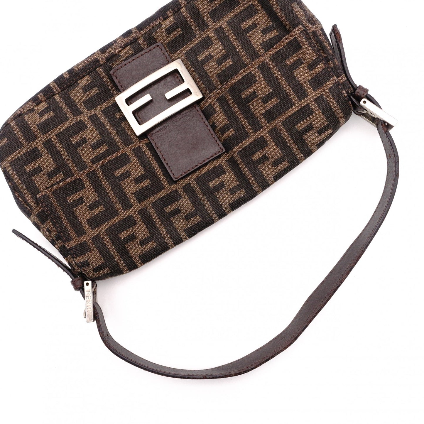 FENDI Mamma Bucket Zucca Shoulder Bag, Canvas and Leather, Brown