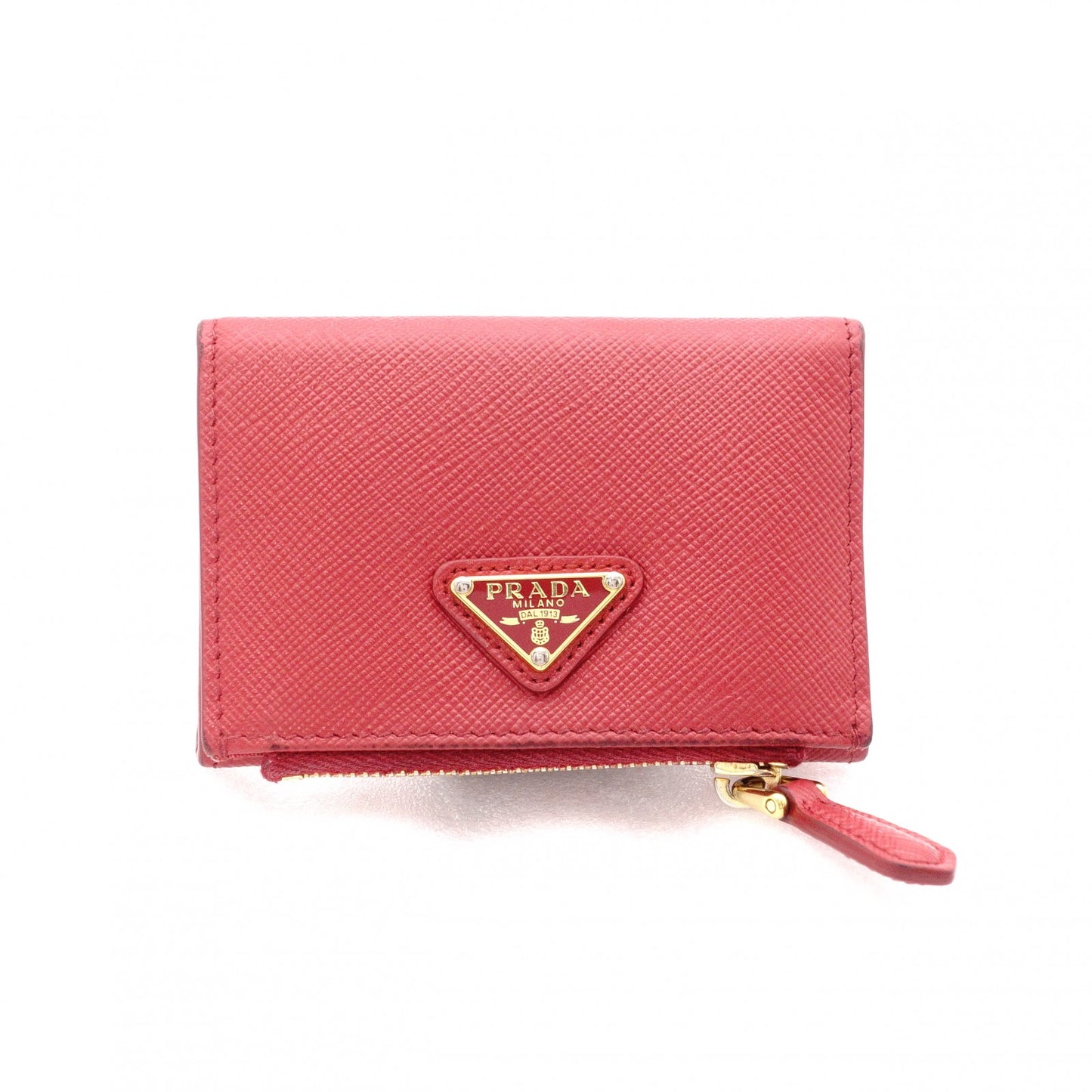 PRADA Saffiano Leather Coin Purse, Red, with Triangle Logo and Gold Hardware