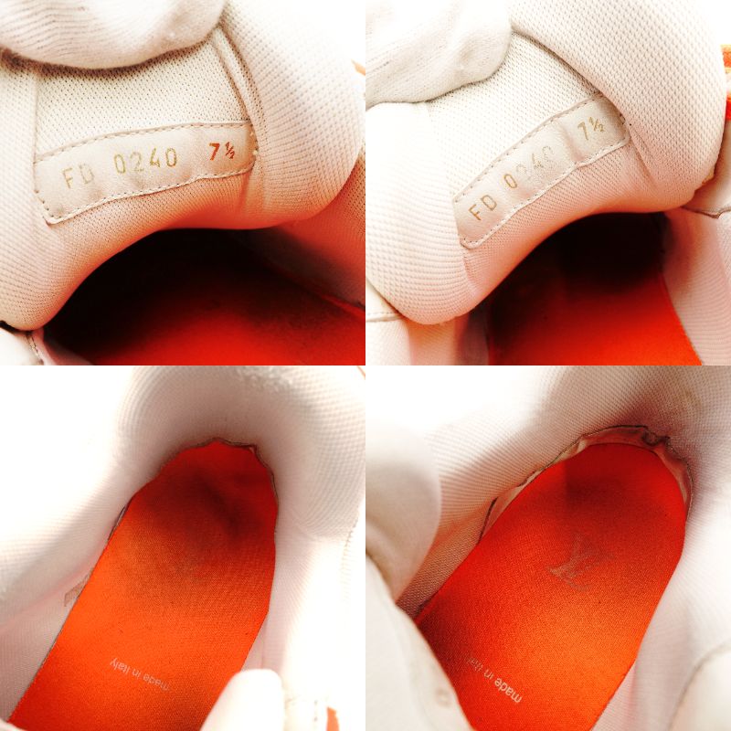LOUIS VUITTON Trainer Line Sneakers Orange x White Leather Size 7.5 Approx. 10.6" R801478