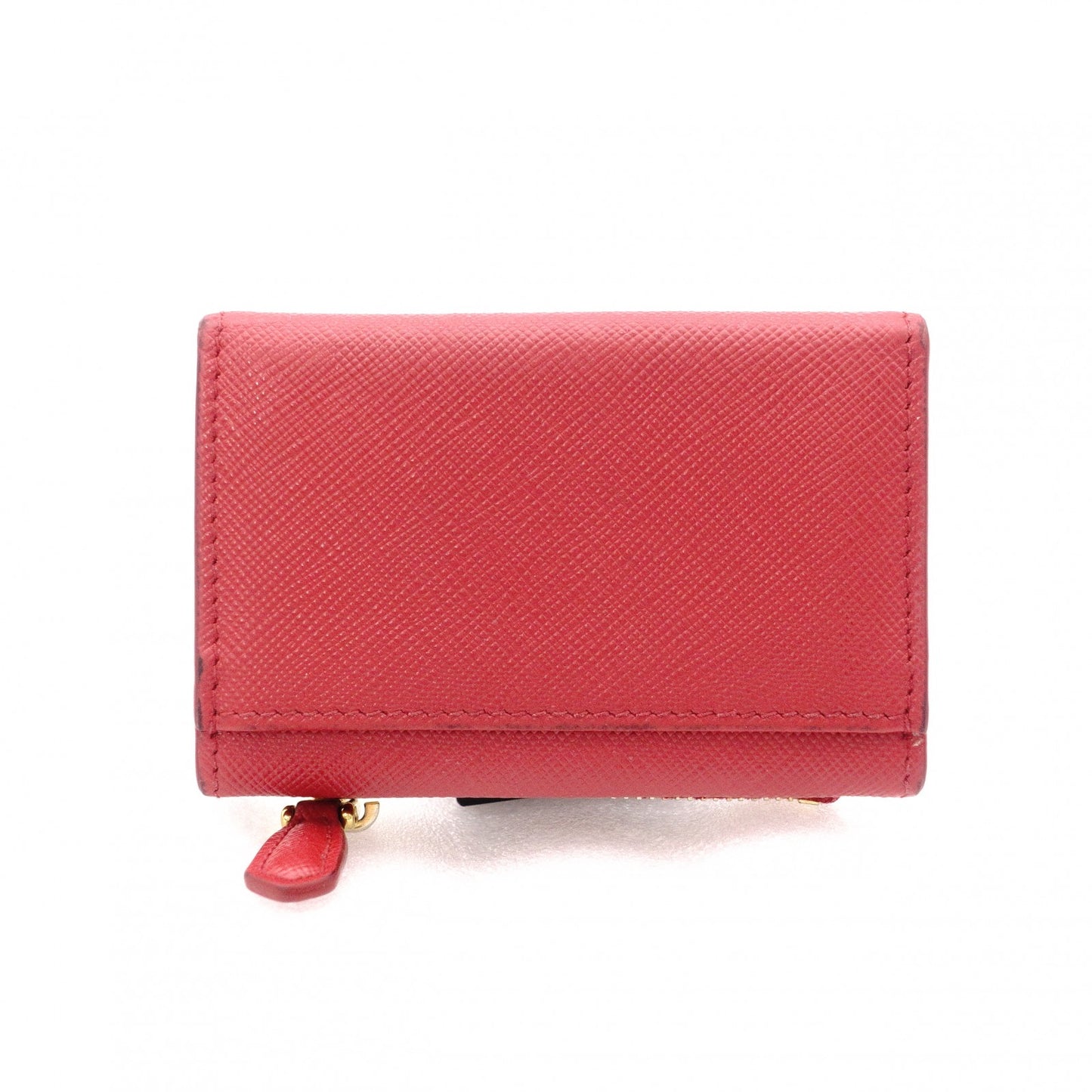 PRADA Saffiano Leather Coin Purse, Red, with Triangle Logo and Gold Hardware