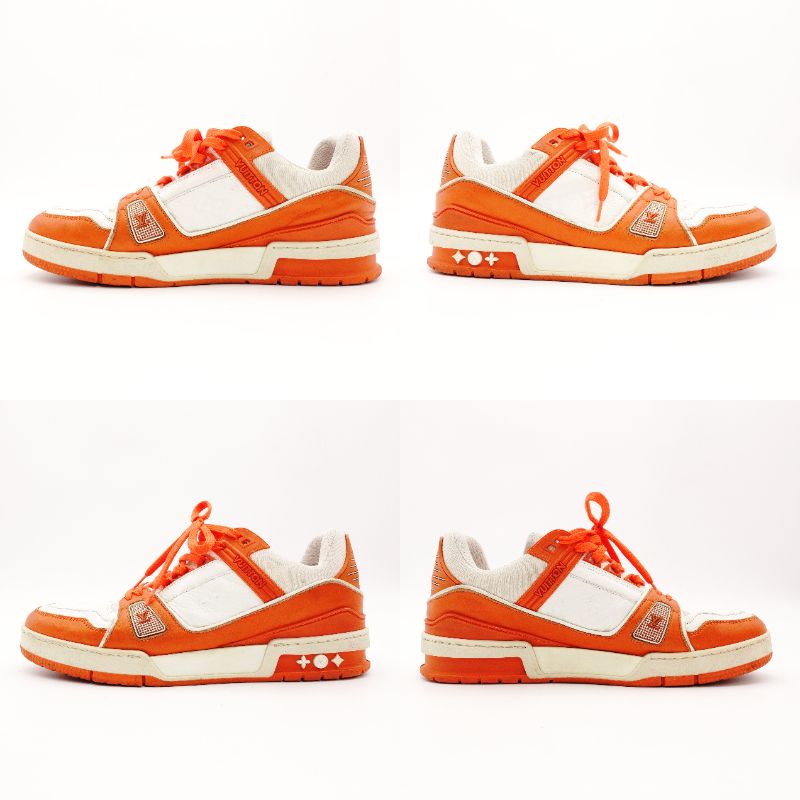 LOUIS VUITTON Trainer Line Sneakers Orange x White Leather Size 7.5 Approx. 10.6" R801478
