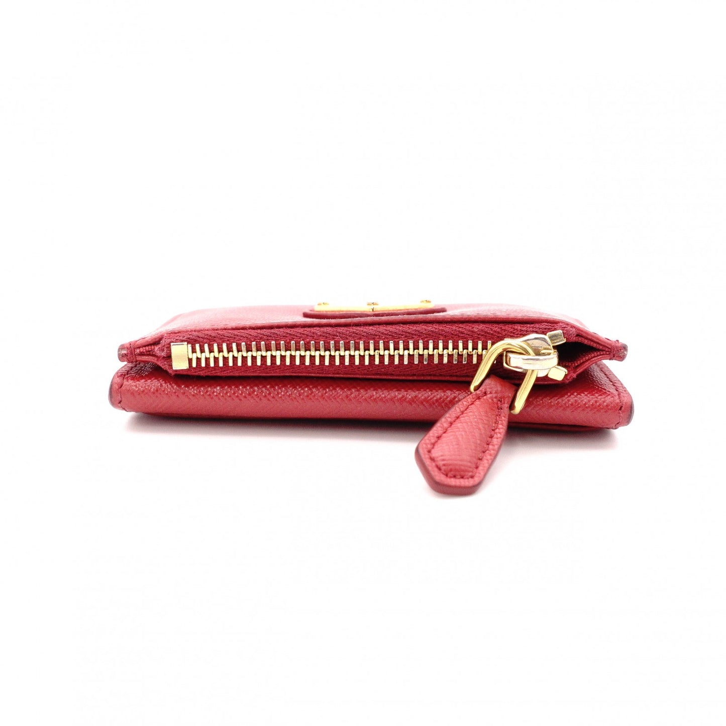 PRADA Saffiano Leather Coin Purse, Red, with Triangle Logo and Gold Hardware