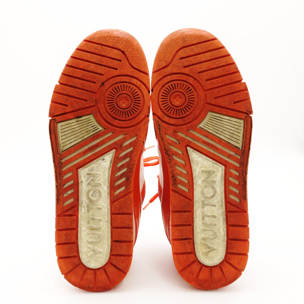 LOUIS VUITTON Trainer Line Sneakers Orange x White Leather Size 7.5 Approx. 10.6" R801478