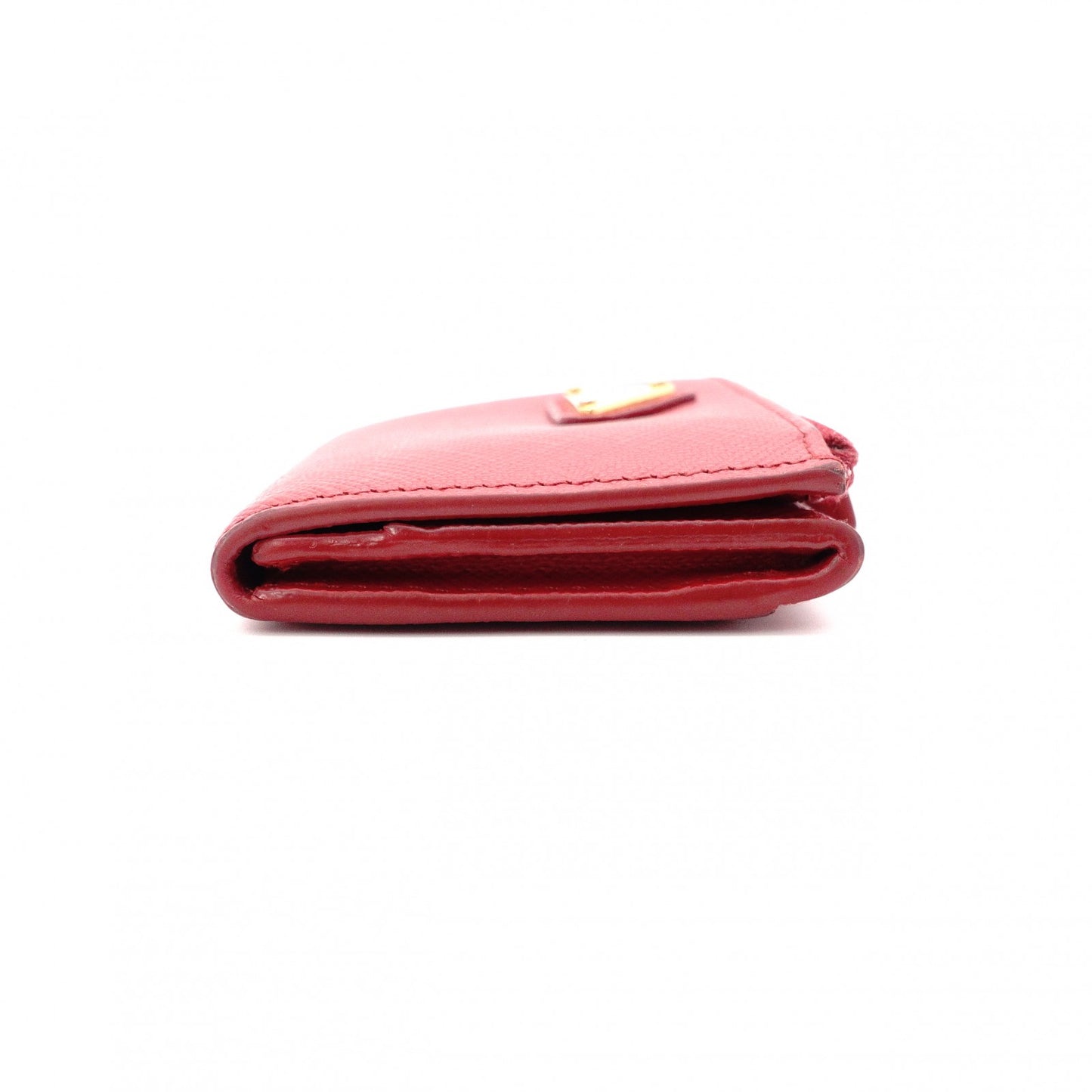 PRADA Saffiano Leather Coin Purse, Red, with Triangle Logo and Gold Hardware