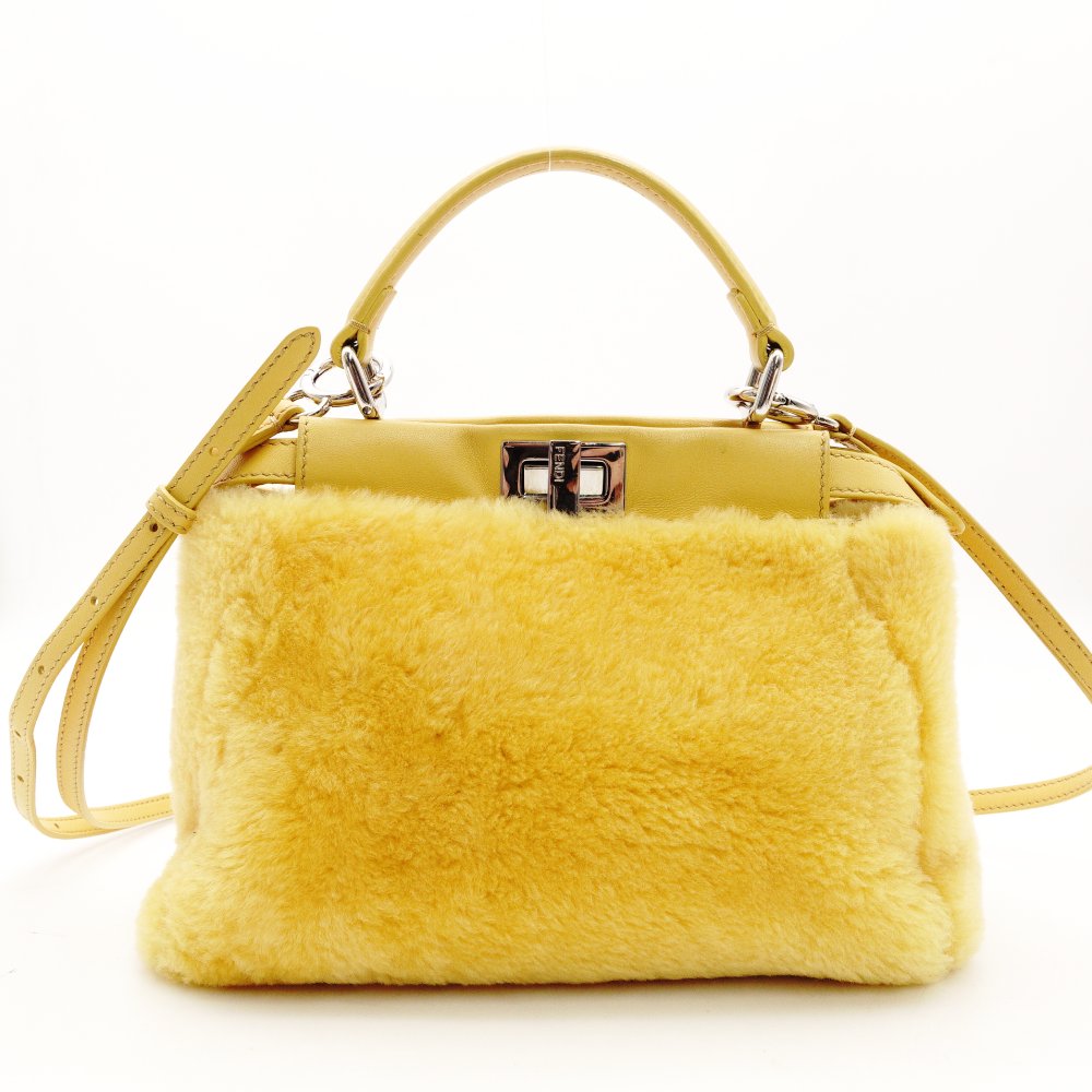 FENDI Micro Peekaboo Handbag Yellow Faux Fur Yellow 2-Way Crossbody R801798