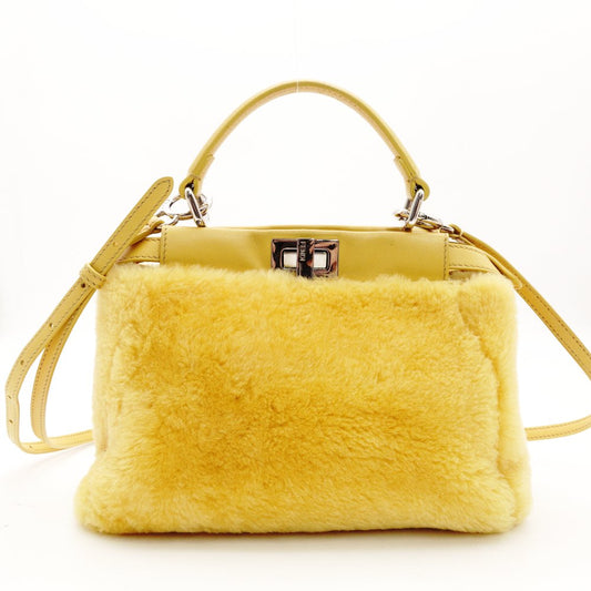 FENDI Micro Peekaboo Handbag Yellow Faux Fur Yellow 2-Way Crossbody R801798