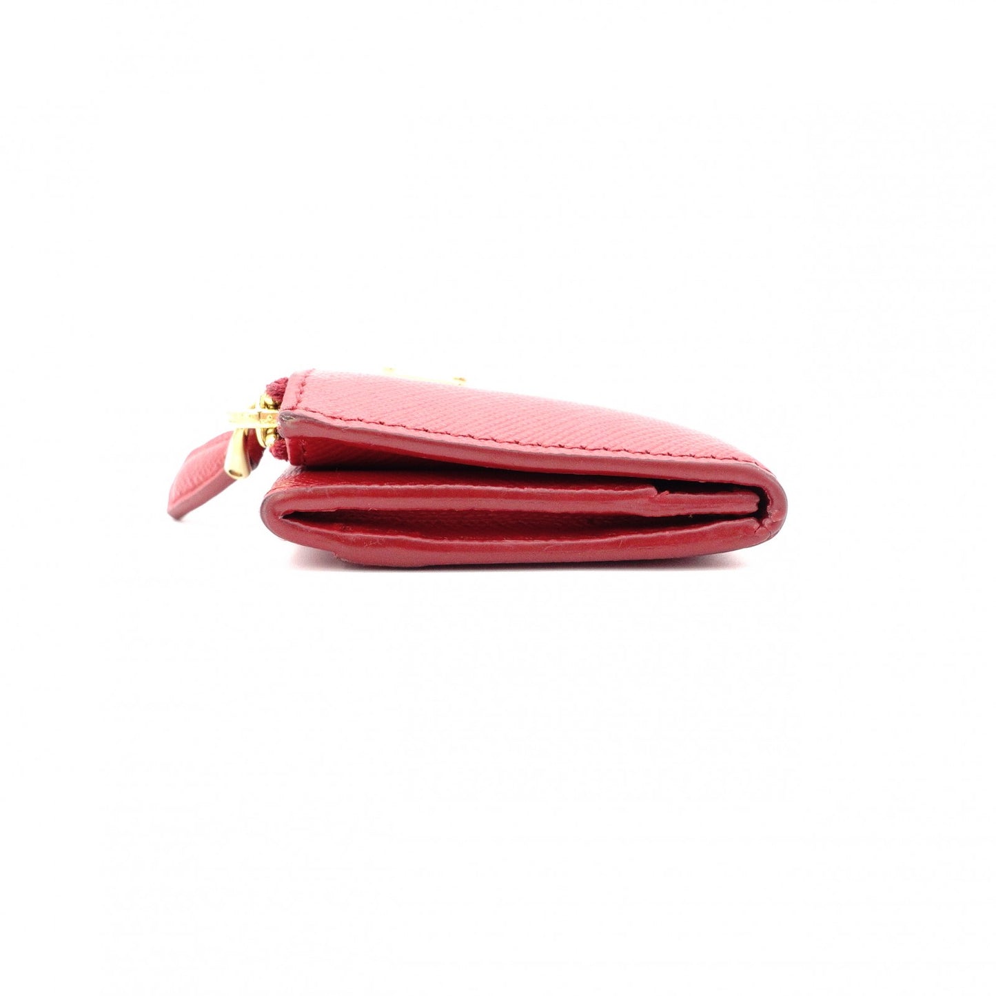 PRADA Saffiano Leather Coin Purse, Red, with Triangle Logo and Gold Hardware