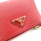 PRADA Saffiano Leather Coin Purse, Red, with Triangle Logo and Gold Hardware